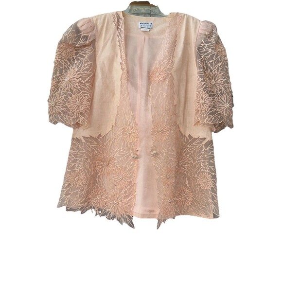Action I Jay Daniels Blazer 22 Peach Pearl Bead Jacket Embroidered Sheer Lined - Picture 4 of 12